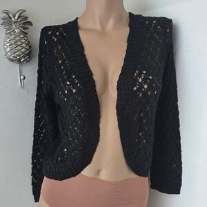 Kohl's Black Open-Knit Crop Cardigan Size Small NWT